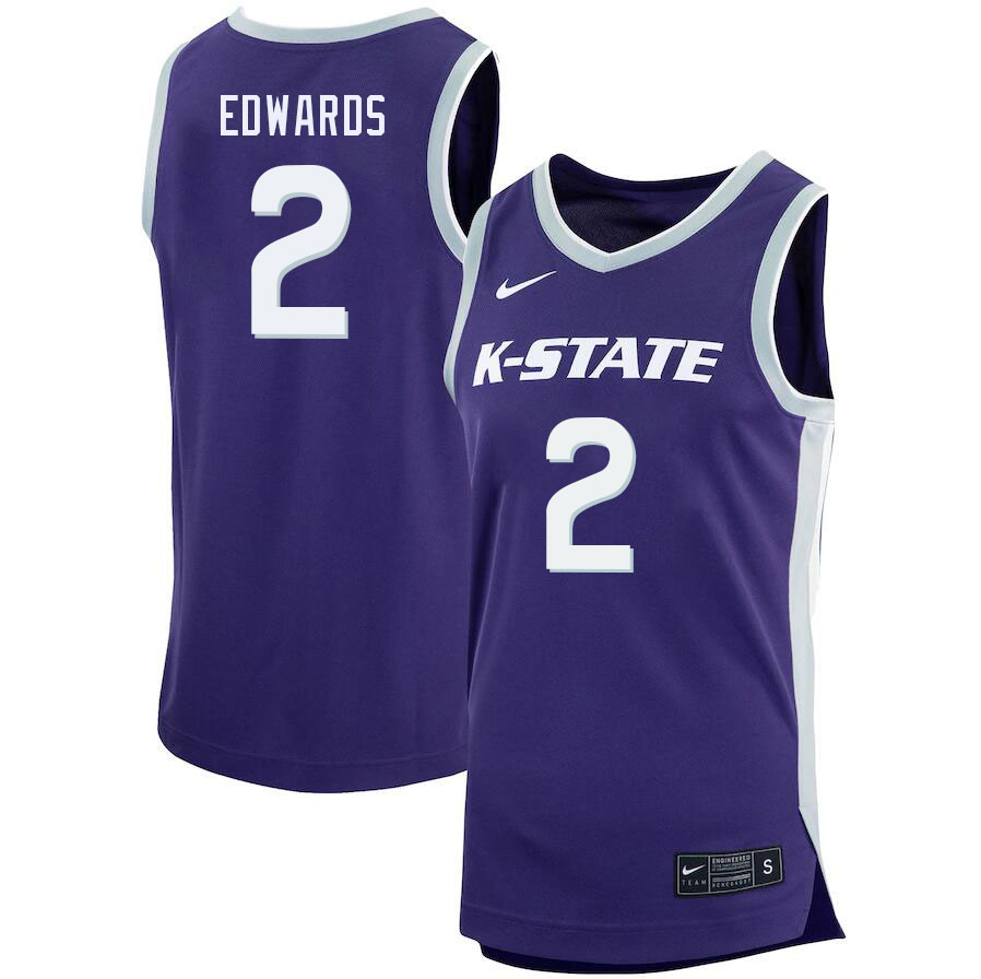 Men #2 Maximus Edwards Kansas State Wildcats College Basketball Jerseys Sale-Purple - Click Image to Close